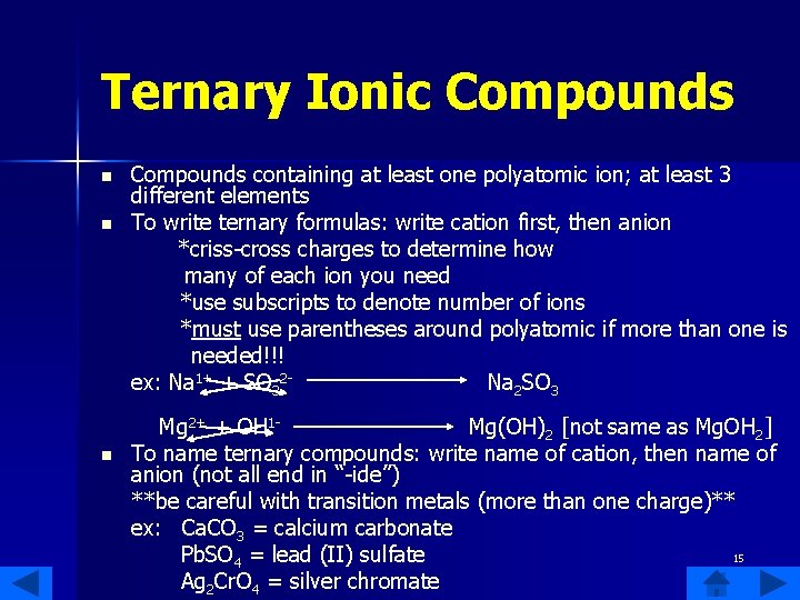 Ternary Ionic Compounds n n n Compounds containing at least one polyatomic ion; at