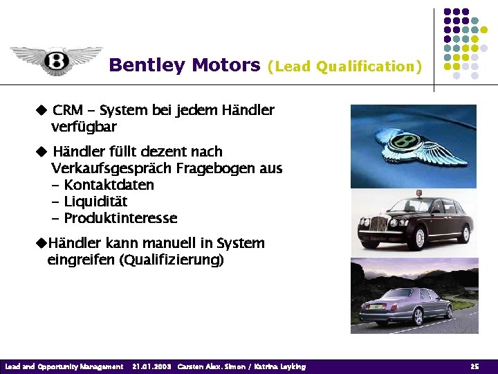 Bentley Motors (Lead Qualification) CRM - System bei jedem Händler verfügbar Händler füllt dezent Bentley Motors (Lead Qualification) CRM - System bei jedem Händler verfügbar Händler füllt dezent
