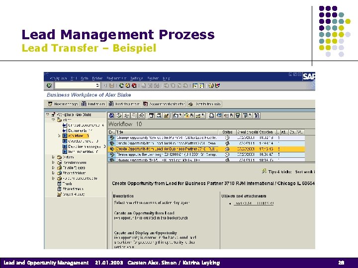 Lead Management Prozess Lead Transfer – Beispiel Lead and Opportunity Management 21. 01. 2003 Lead Management Prozess Lead Transfer – Beispiel Lead and Opportunity Management 21. 01. 2003