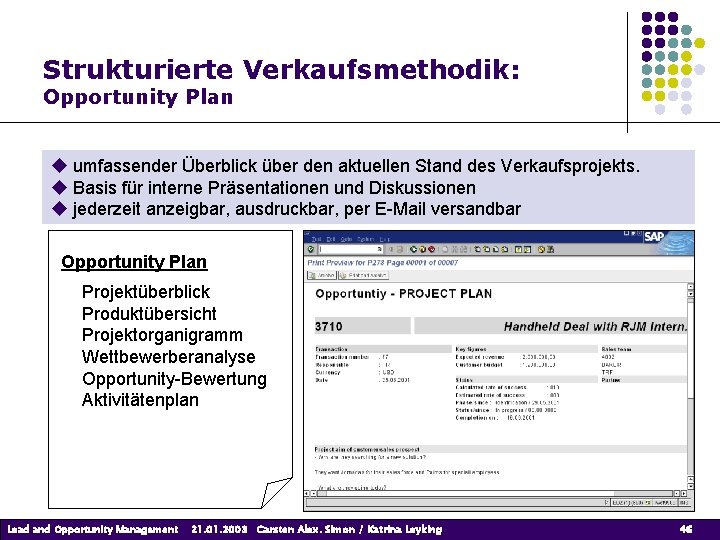 Strukturierte Verkaufsmethodik: Opportunity Plan umfassender Überblick über den aktuellen Stand des Verkaufsprojekts. Basis für Strukturierte Verkaufsmethodik: Opportunity Plan umfassender Überblick über den aktuellen Stand des Verkaufsprojekts. Basis für