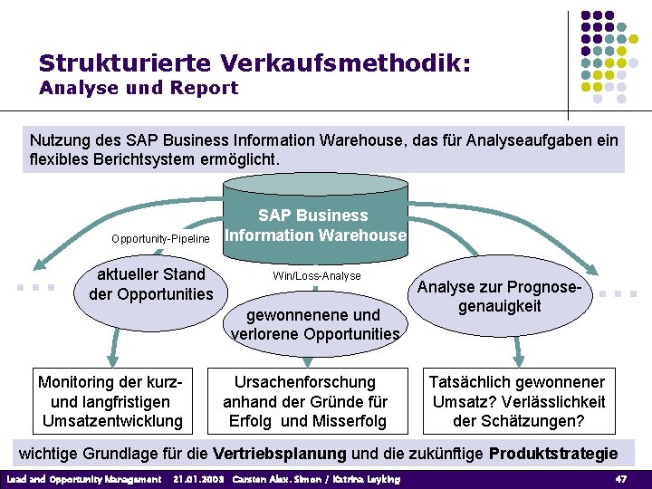 Strukturierte Verkaufsmethodik: Analyse und Report Nutzung des SAP Business Information Warehouse, das für Analyseaufgaben Strukturierte Verkaufsmethodik: Analyse und Report Nutzung des SAP Business Information Warehouse, das für Analyseaufgaben