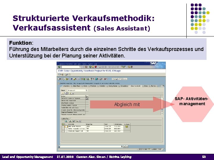 Strukturierte Verkaufsmethodik: Verkaufsassistent (Sales Assistant) Funktion: Führung des Mitarbeiters durch die einzelnen Schritte des Strukturierte Verkaufsmethodik: Verkaufsassistent (Sales Assistant) Funktion: Führung des Mitarbeiters durch die einzelnen Schritte des