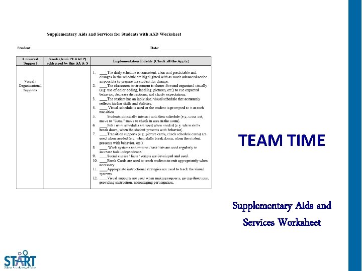 TEAM TIME Supplementary Aids and Services Worksheet 