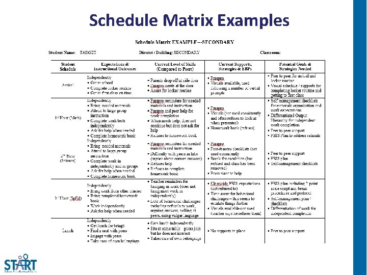 Schedule Matrix Examples 