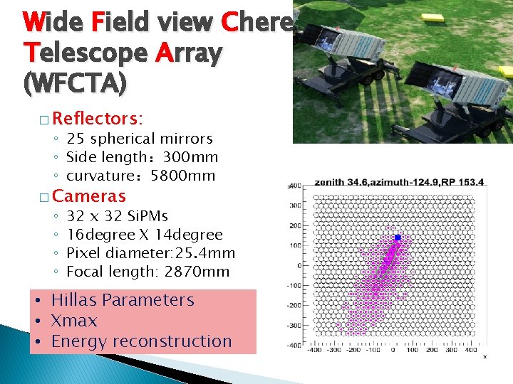 Wide Field view Cherenkov Telescope Array (WFCTA) � Reflectors: ◦ 25 spherical mirrors ◦
