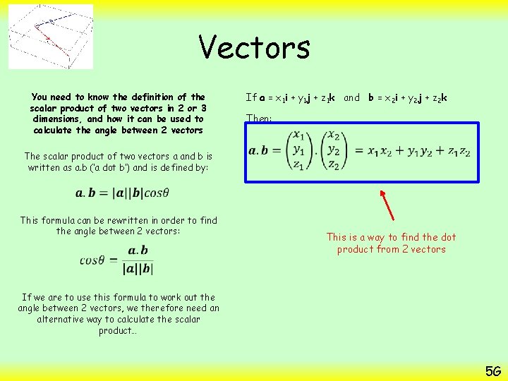 Vectors You need to know the definition of the scalar product of two vectors