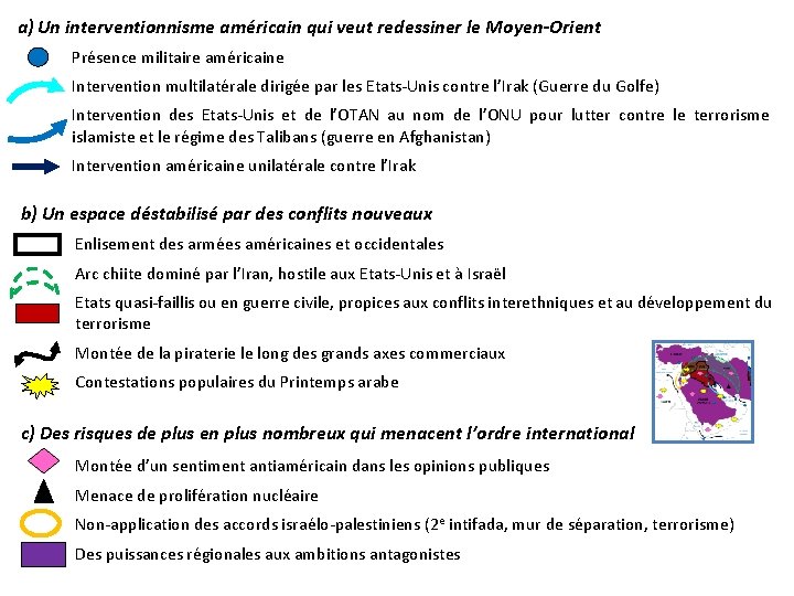 a) Un interventionnisme américain qui veut redessiner le Moyen-Orient Présence militaire américaine Intervention multilatérale