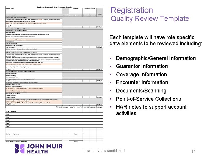 Registration Quality Review Template Each template will have role specific data elements to be