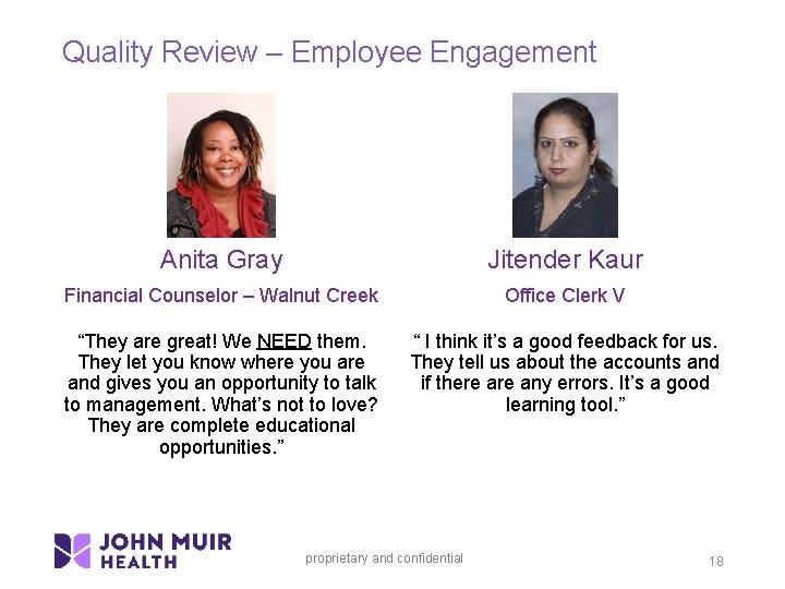 Quality Review – Employee Engagement Anita Gray Jitender Kaur Financial Counselor – Walnut Creek