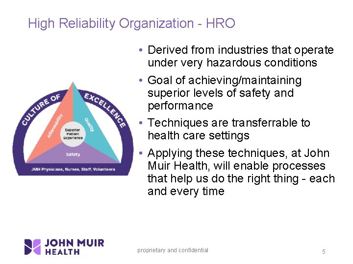 High Reliability Organization - HRO • Derived from industries that operate under very hazardous