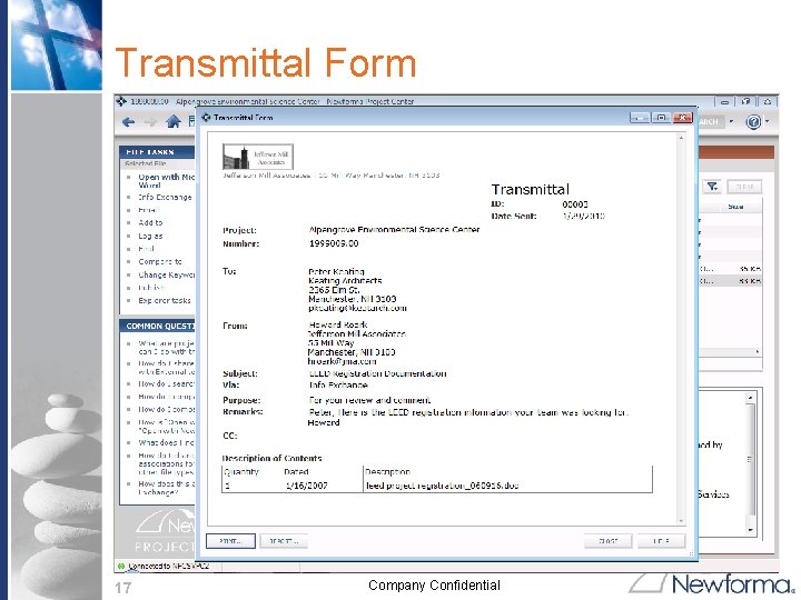 Transmittal Form 17 Company Confidential 