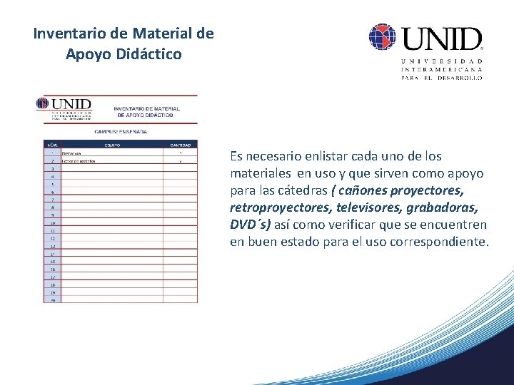 Inventario de Material de Apoyo Didáctico Es necesario enlistar cada uno de los materiales