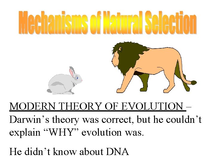 MODERN THEORY OF EVOLUTION – Darwin’s theory was correct, but he couldn’t explain “WHY”