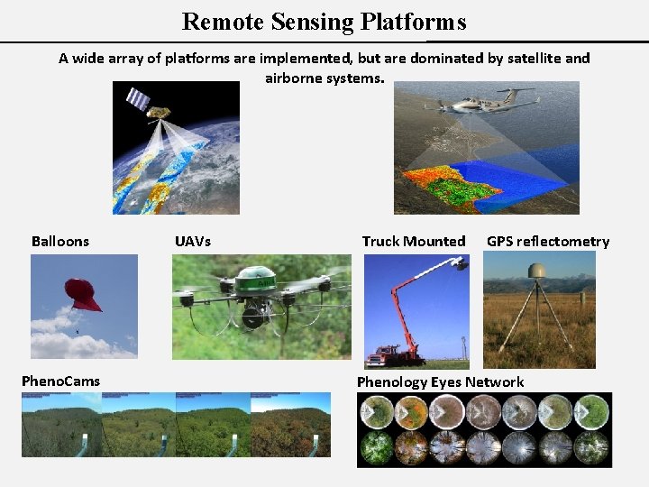Remote Sensing Platforms A wide array of platforms are implemented, but are dominated by