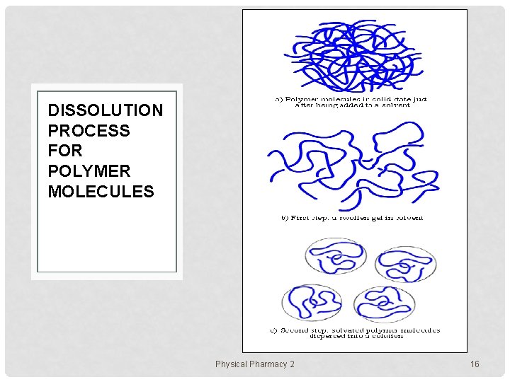 DISSOLUTION PROCESS FOR POLYMER MOLECULES Physical Pharmacy 2 16 