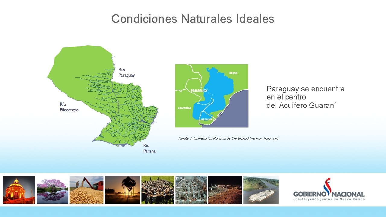 Condiciones Naturales Ideales Paraguay se encuentra en el centro del Acuífero Guaraní Fuente: Administración