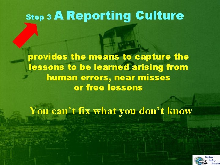 Step 3 A Reporting Culture provides the means to capture the lessons to be