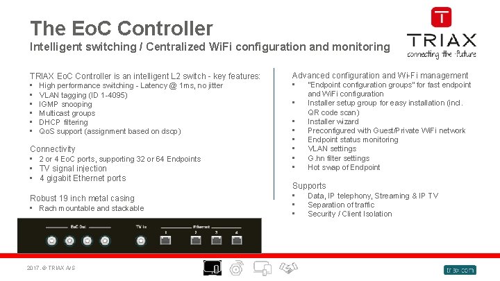 The Eo. C Controller Intelligent switching / Centralized Wi. Fi configuration and monitoring TRIAX