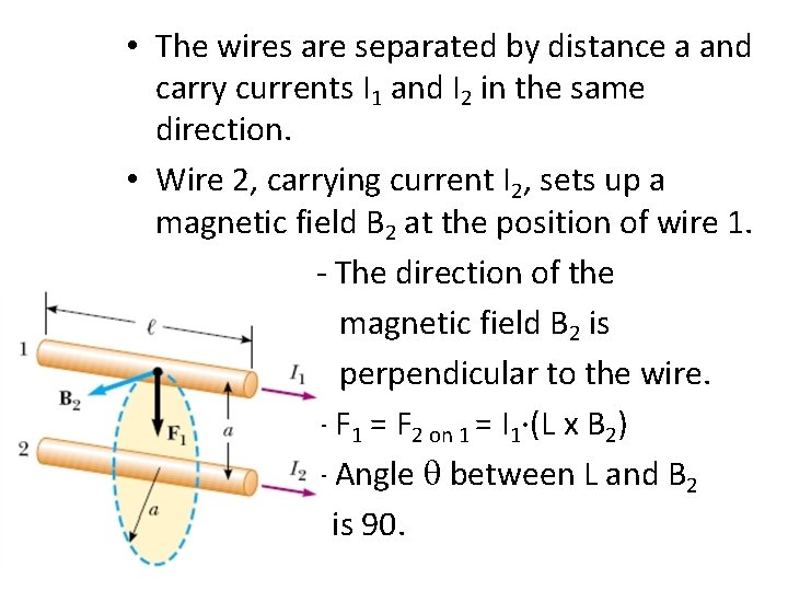  • The wires are separated by distance a and carry currents I 1