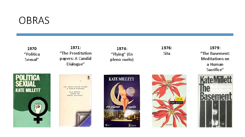 OBRAS 1970 “Política Sexual” 1971: “The Prostitution papers: A Candid Dialogue” 1974: “Flying” (En