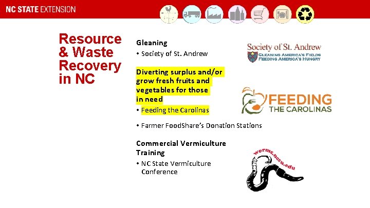 Resource & Waste Recovery in NC Gleaning • Society of St. Andrew Diverting surplus