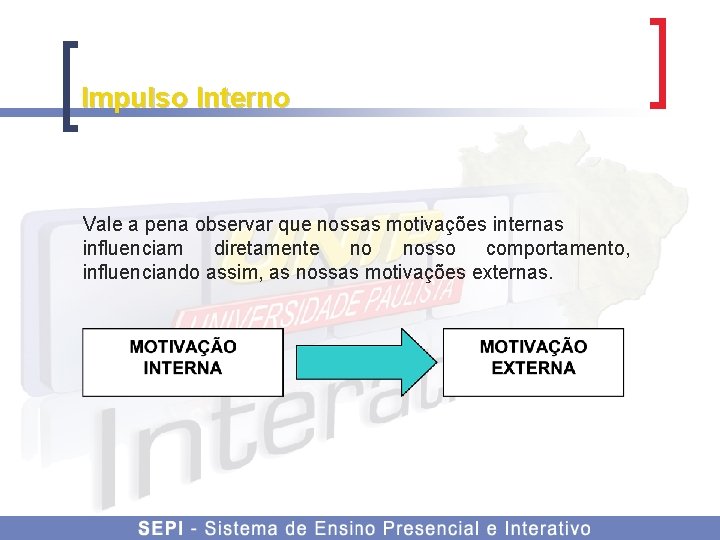 Impulso Interno Vale a pena observar que nossas motivações internas influenciam diretamente no nosso