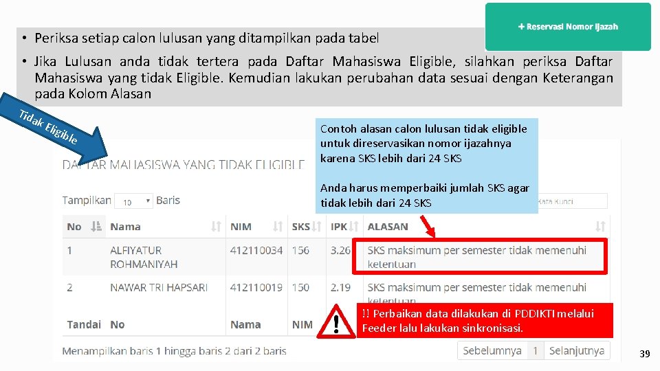  • Periksa setiap calon lulusan yang ditampilkan pada tabel • Jika Lulusan anda