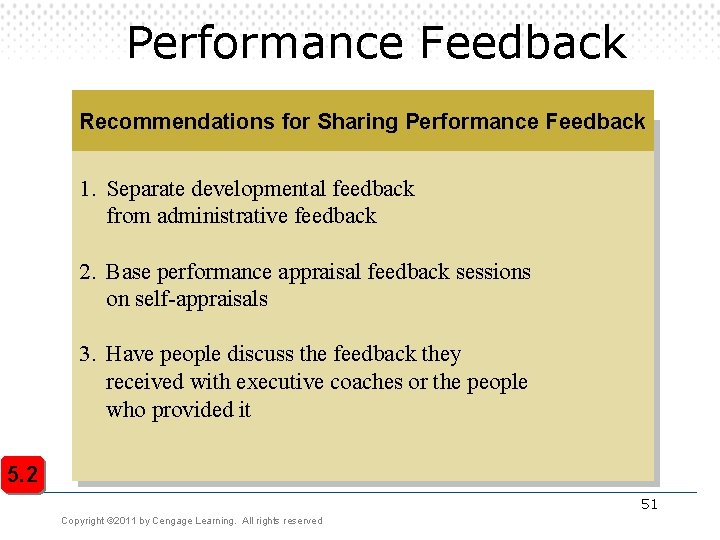Performance Feedback Recommendations for Sharing Performance Feedback 1. Separate developmental feedback from administrative feedback Performance Feedback Recommendations for Sharing Performance Feedback 1. Separate developmental feedback from administrative feedback