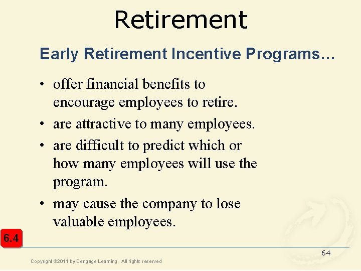 Retirement Early Retirement Incentive Programs… • offer financial benefits to encourage employees to retire. Retirement Early Retirement Incentive Programs… • offer financial benefits to encourage employees to retire.