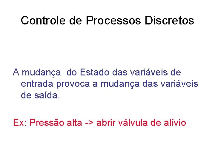 Controle de Processos Discretos A mudança do Estado das variáveis de entrada provoca a