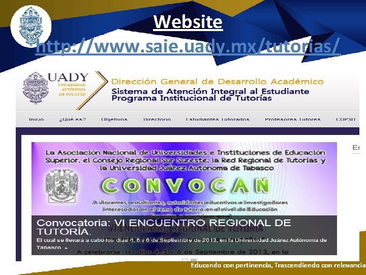 Website http: //www. saie. uady. mx/tutorias/ Website http: //www. saie. uady. mx/tutorias/