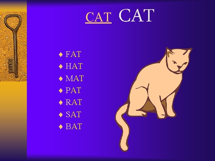 CAT ¨ FAT ¨ HAT ¨ MAT ¨ PAT ¨ RAT ¨ SAT ¨