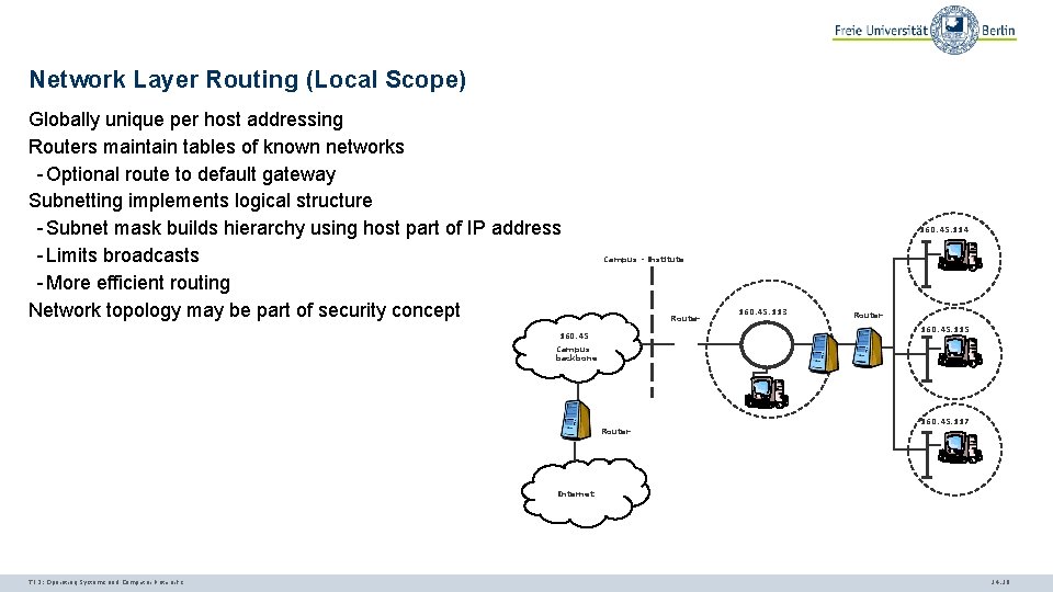 Network Layer Routing (Local Scope) Globally unique per host addressing Routers maintain tables of