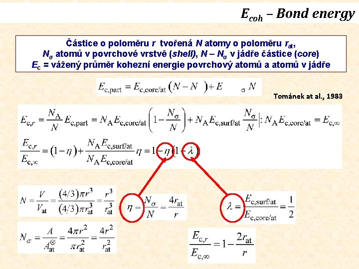 Ecoh – Bond energy Částice o poloměru r tvořená N atomy o poloměru rat,