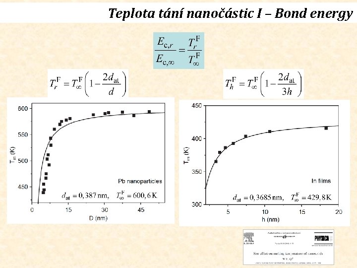 Teplota tání nanočástic I – Bond energy 
