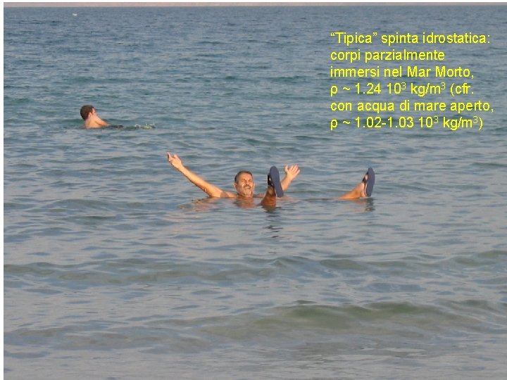 “Tipica” spinta idrostatica: corpi parzialmente immersi nel Mar Morto, ρ ~ 1. 24 103