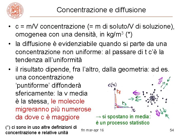 Concentrazione e diffusione • c = m/V concentrazione (= m di soluto/V di soluzione),