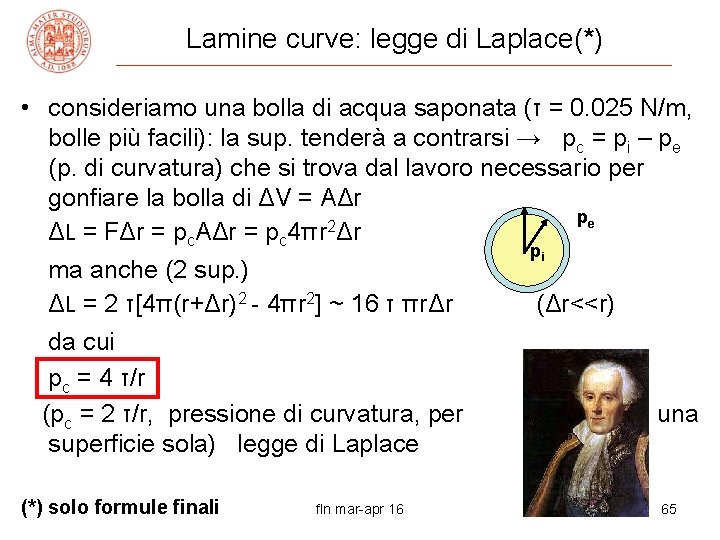 Lamine curve: legge di Laplace(*) • consideriamo una bolla di acqua saponata (τ =