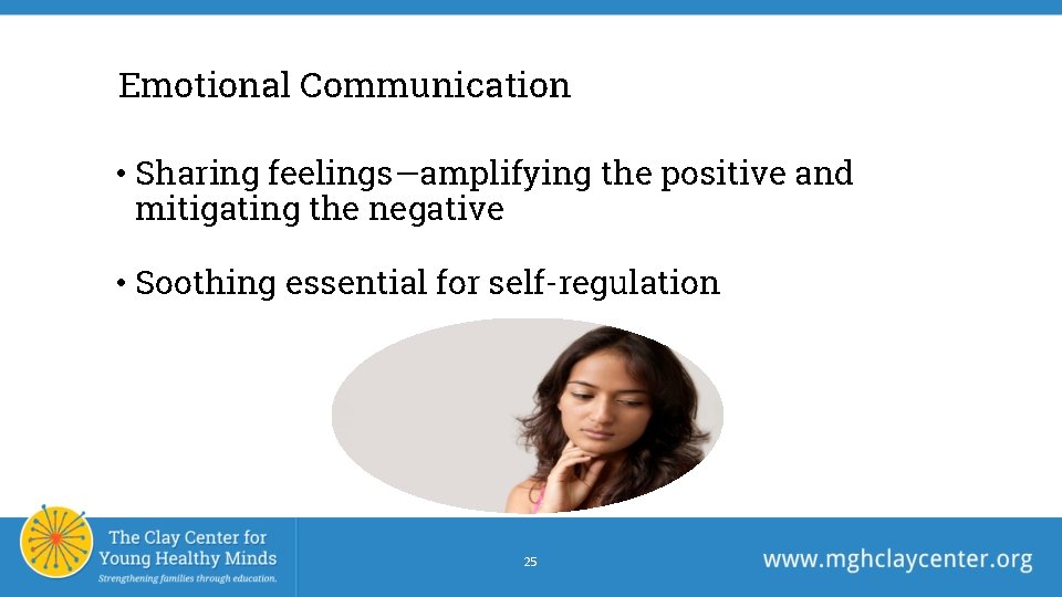 Emotional Communication • Sharing feelings—amplifying the positive and mitigating the negative • Soothing essential Emotional Communication • Sharing feelings—amplifying the positive and mitigating the negative • Soothing essential