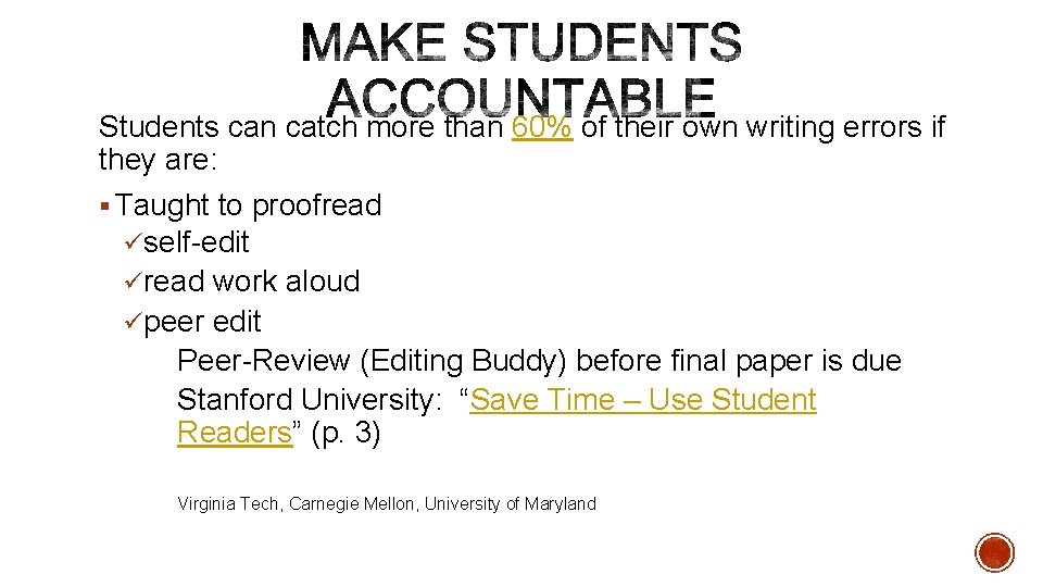 Students can catch more than 60% of their own writing errors if they are: