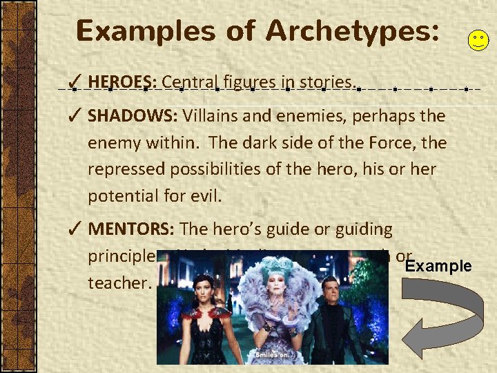 Examples of Archetypes: ✓ HEROES: Central figures in stories. ✓ SHADOWS: Villains and enemies,