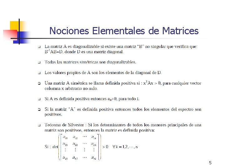 Nociones Elementales de Matrices 5 
