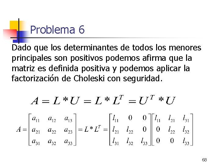 Problema 6 Dado que los determinantes de todos los menores principales son positivos podemos