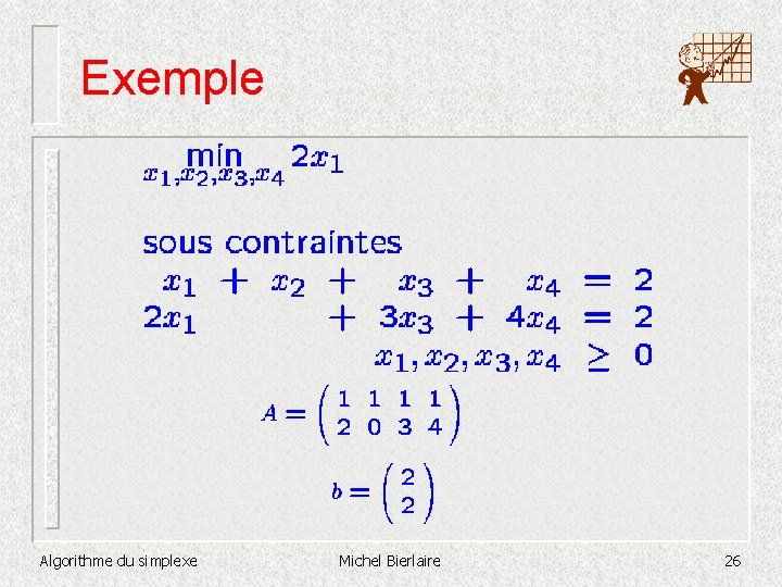 Exemple Algorithme du simplexe Michel Bierlaire 26 
