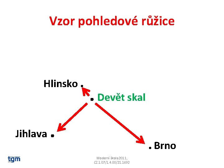 Vzor pohledové růžice Hlinsko Jihlava . . Devět skal . . Brno Moderní škola