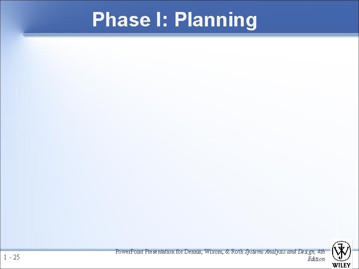 Phase I: Planning 1 - 25 Power. Point Presentation for Dennis, Wixom, & Roth