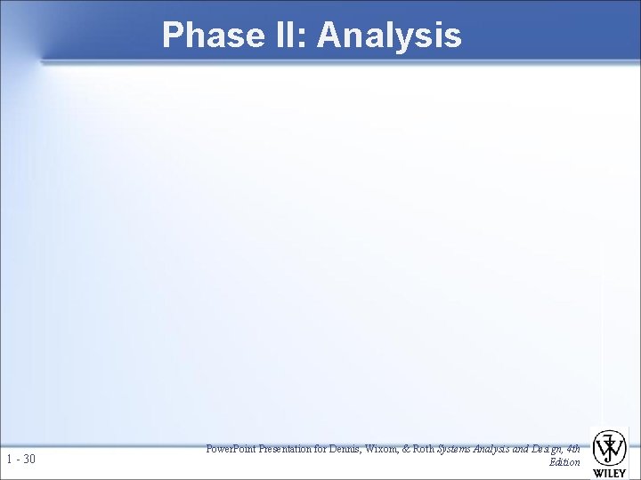 Phase II: Analysis 1 - 30 Power. Point Presentation for Dennis, Wixom, & Roth