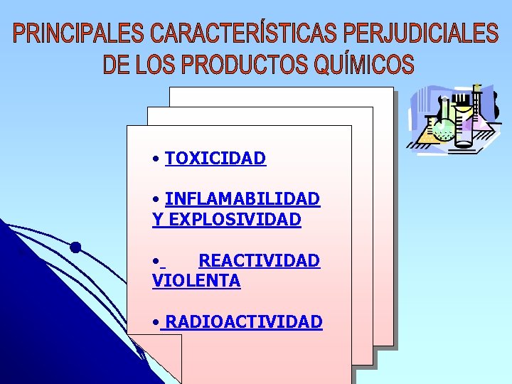  • TOXICIDAD • INFLAMABILIDAD Y EXPLOSIVIDAD • REACTIVIDAD VIOLENTA • RADIOACTIVIDAD 