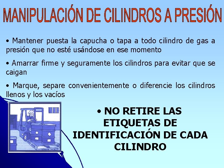  • Mantener puesta la capucha o tapa a todo cilindro de gas a