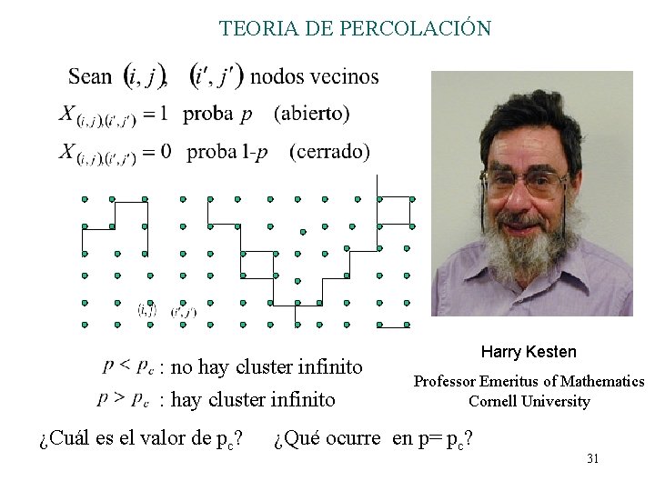 TEORIA DE PERCOLACIÓN : no hay cluster infinito : hay cluster infinito ¿Cuál es